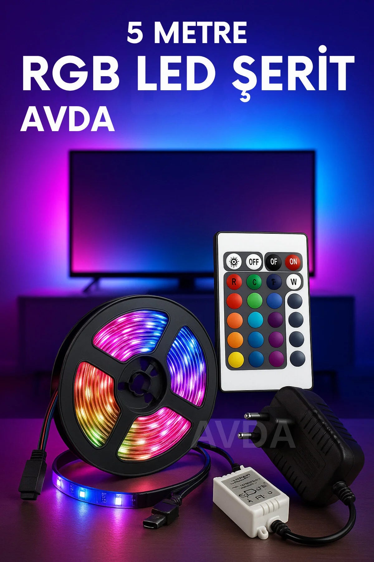 Tak Çalıştır RGB LED Şerit – 5 Metre Yapışkanlı, Renkli Işık Şerit Lamba