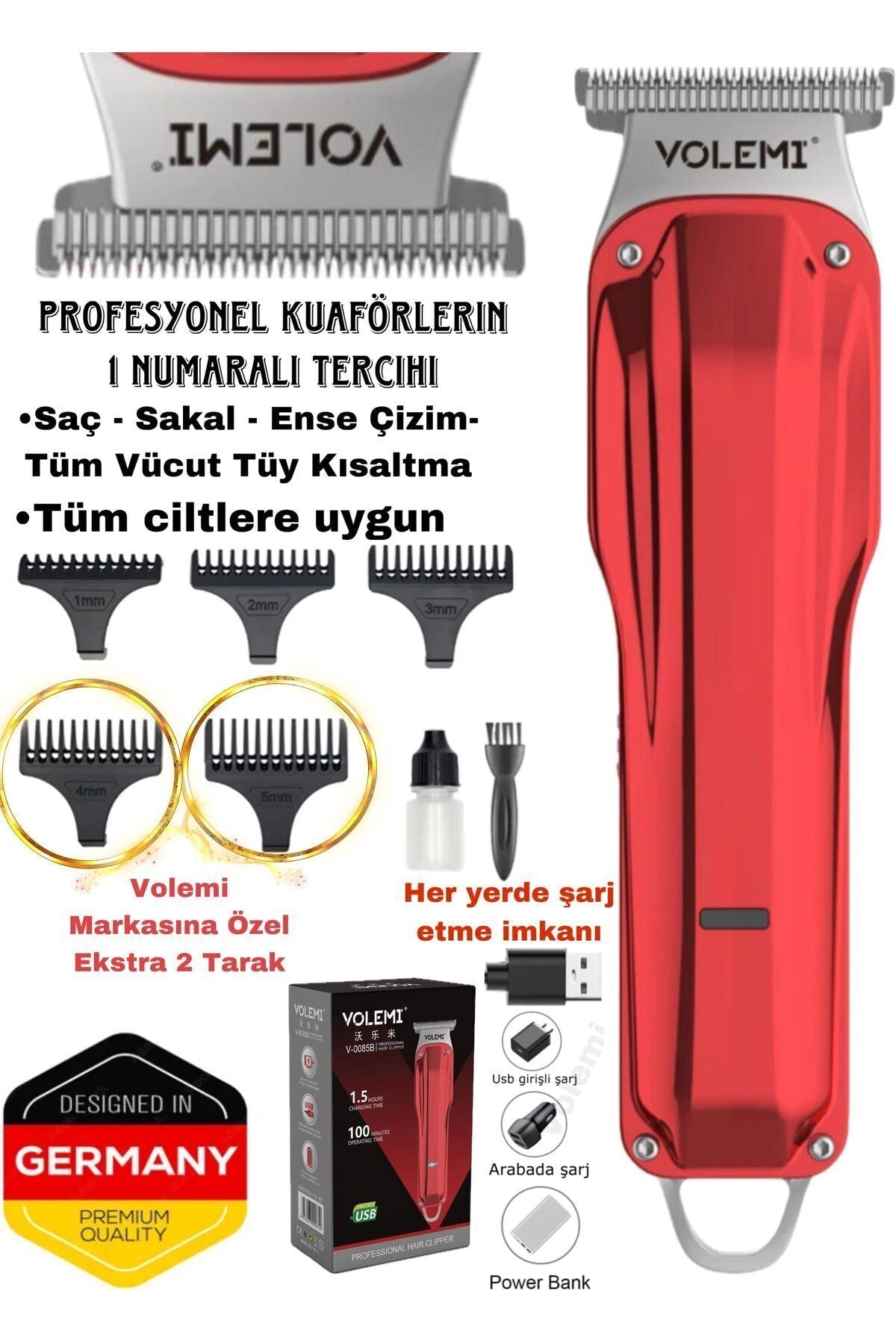 00085 Profesyonel Saç Sakal Ense Çizim Lazer Öncesi Tüm Vücut Tüy Kıslatma Tıraş Makinesi