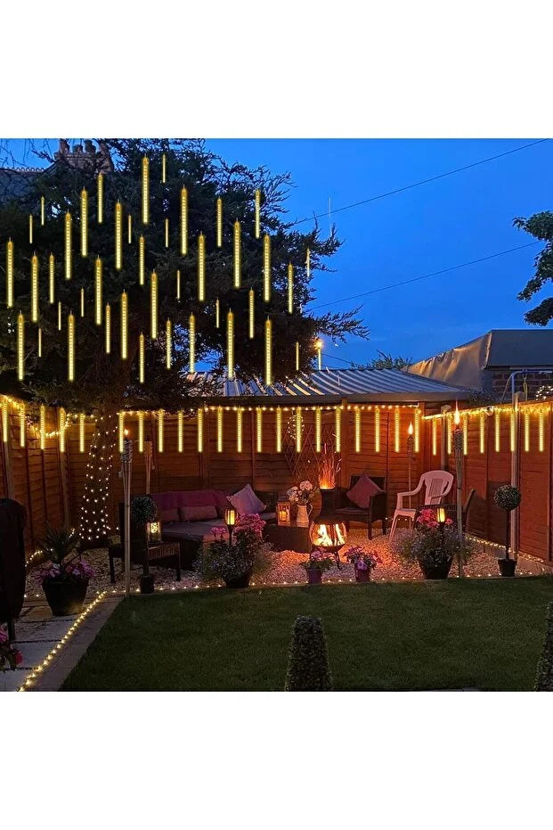 Meteor Yağmuru Akan LED Işık 50 cm 8 Tüp İç Dış Mekan Bahçe Balkon Dekor Süsleme Lambası