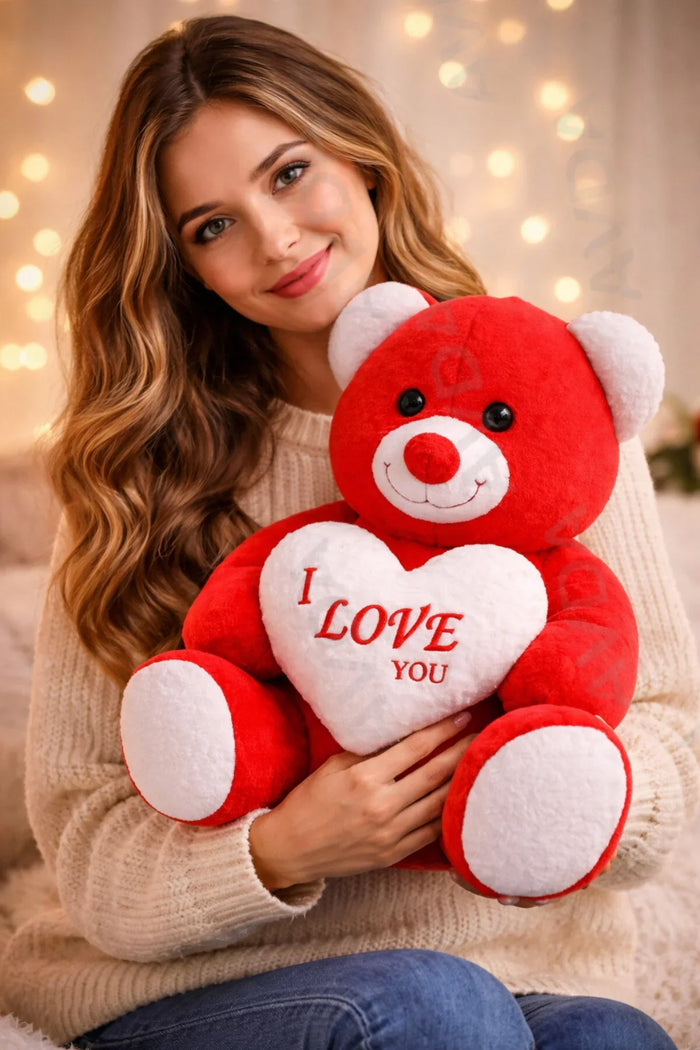 TREND 45 CM Peluş Ayıcık Kalpli I Love You Yazılı Büyük Boy Teddy Bear – Sevgiliye Romantik Hediye