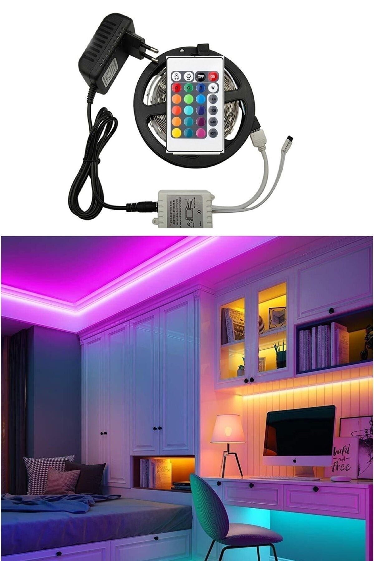 Rgb Led Tak Çalıştır 5 mt Blackboard Işık Yapışkanlı Renkli Led Işık