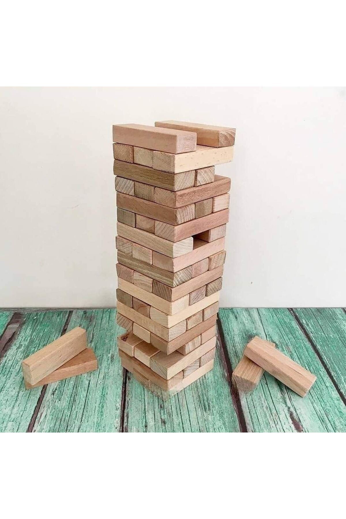 Eğitici Blok Kutulu Ahşap Oyuncak MDF Tahta Denge Oyunu - 54 Parça Kule Oyunu