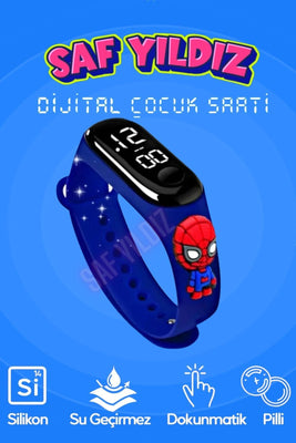 Süper Kahraman Figürlü Akıllı Çocuk Saati Güvenli LED Ekran, Su Geçirmez Silikon Kordon, Dokunmatik