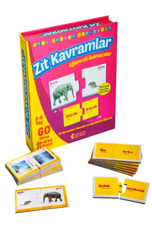 Diytoy Zıt Kavramlar - Eğlenceli Bulmacalar 2-6 Yaş 60 Parça Eğitici Kartlar