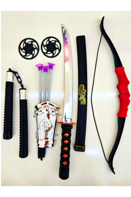 Ninja Samuray Dövüş Savaş Seti Ok Ve Yay Kılıç Ve Kalkan Mınçıka Yıldız Fırlatma Bıçağı 10 Parça
