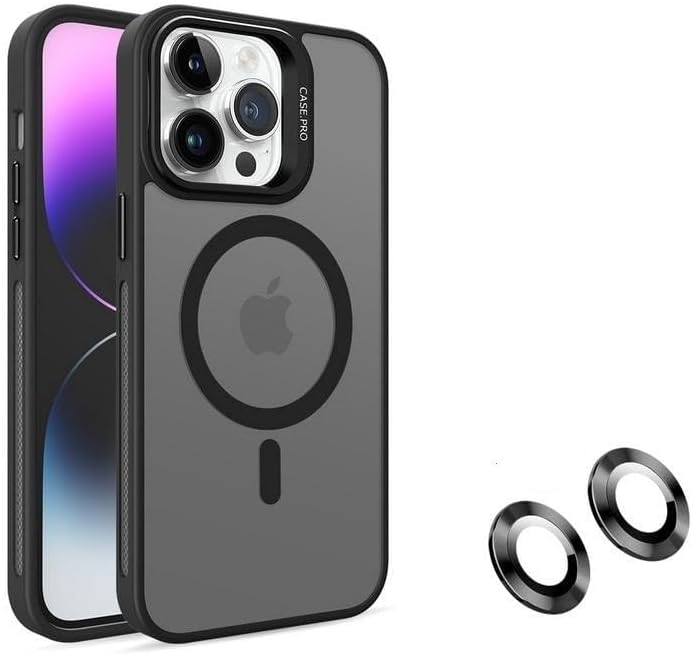 iPhone için Kılıf Kamera Korumalı Magsafe Wireless Şarj Özellikli Mat Şeffaf Renkli Standlı Kılıf (Lens Hediyeli)