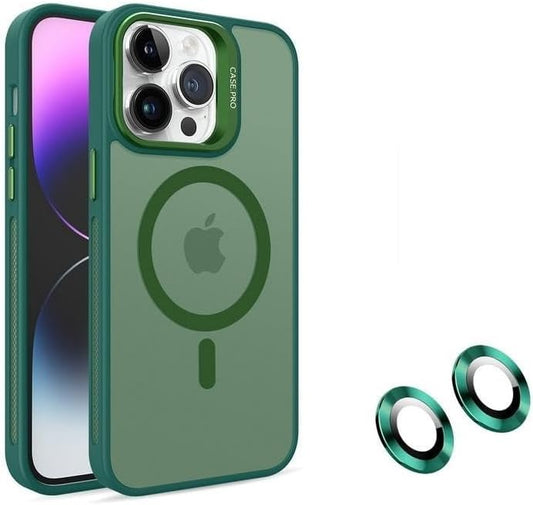 iPhone için Kılıf Kamera Korumalı Magsafe Wireless Şarj Özellikli Mat Şeffaf Renkli Standlı Kılıf (Lens Hediyeli)