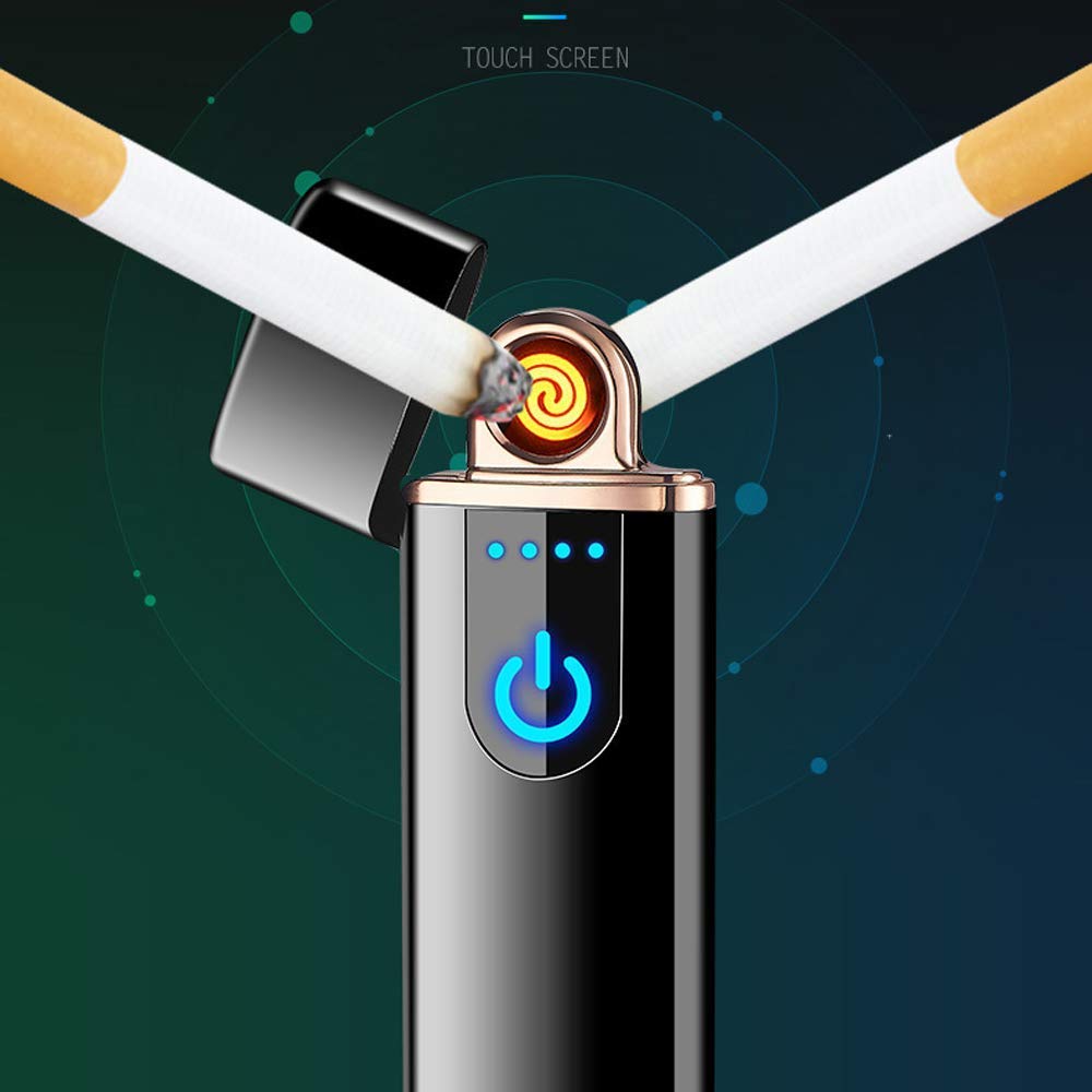 x-lighter Wiber Şarj Edilebilir USB Elektronik Çakmak Rüzgar Geçirmez Dokunma Parmak İzi LED Sensör Ekran Çift Taraflı Ateşleme Alevsiz Mum için Çakmak