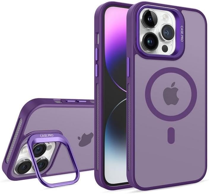 iPhone için Kılıf Kamera Korumalı Magsafe Wireless Şarj Özellikli Mat Şeffaf Renkli Standlı Kılıf (Lens Hediyeli)