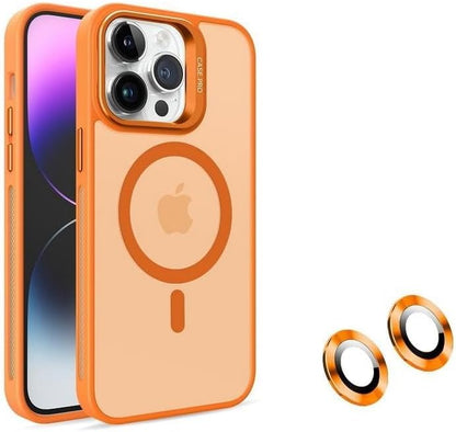iPhone için Kılıf Kamera Korumalı Magsafe Wireless Şarj Özellikli Mat Şeffaf Renkli Standlı Kılıf (Lens Hediyeli)