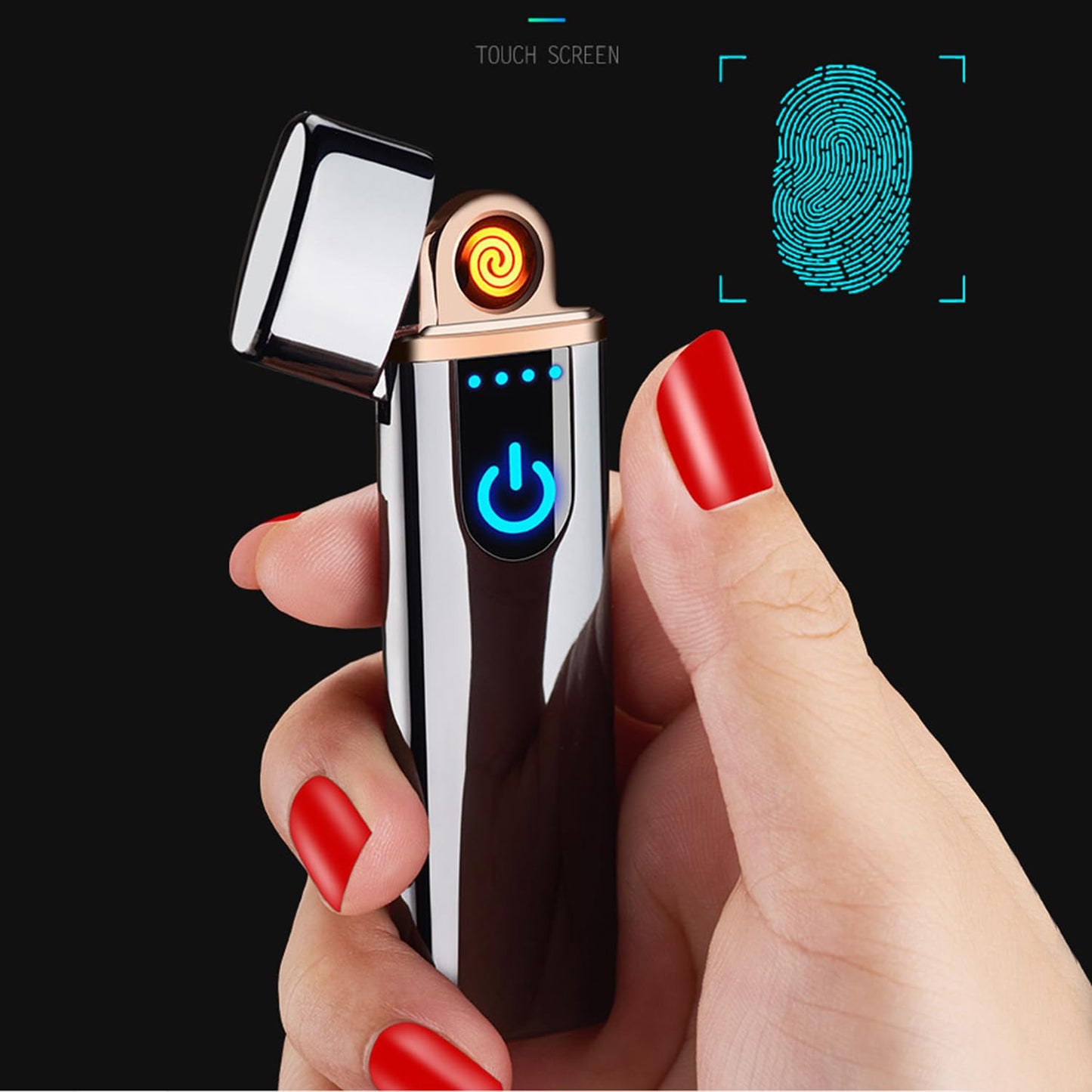 x-lighter Wiber Şarj Edilebilir USB Elektronik Çakmak Rüzgar Geçirmez Dokunma Parmak İzi LED Sensör Ekran Çift Taraflı Ateşleme Alevsiz Mum için Çakmak
