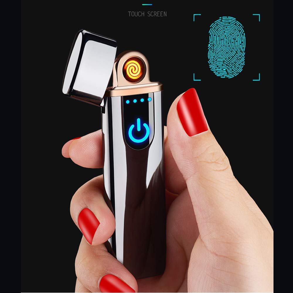 x-lighter Wiber Şarj Edilebilir USB Elektronik Çakmak Rüzgar Geçirmez Dokunma Parmak İzi LED Sensör Ekran Çift Taraflı Ateşleme Alevsiz Mum için Çakmak