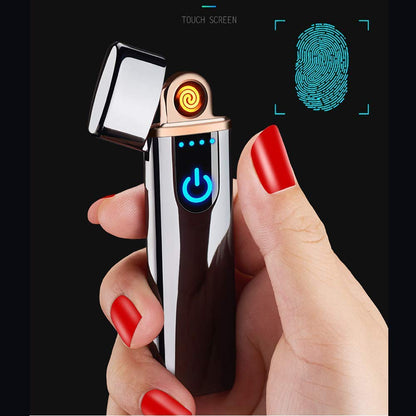 x-lighter Wiber Şarj Edilebilir USB Elektronik Çakmak Rüzgar Geçirmez Dokunma Parmak İzi LED Sensör Ekran Çift Taraflı Ateşleme Alevsiz Mum için Çakmak