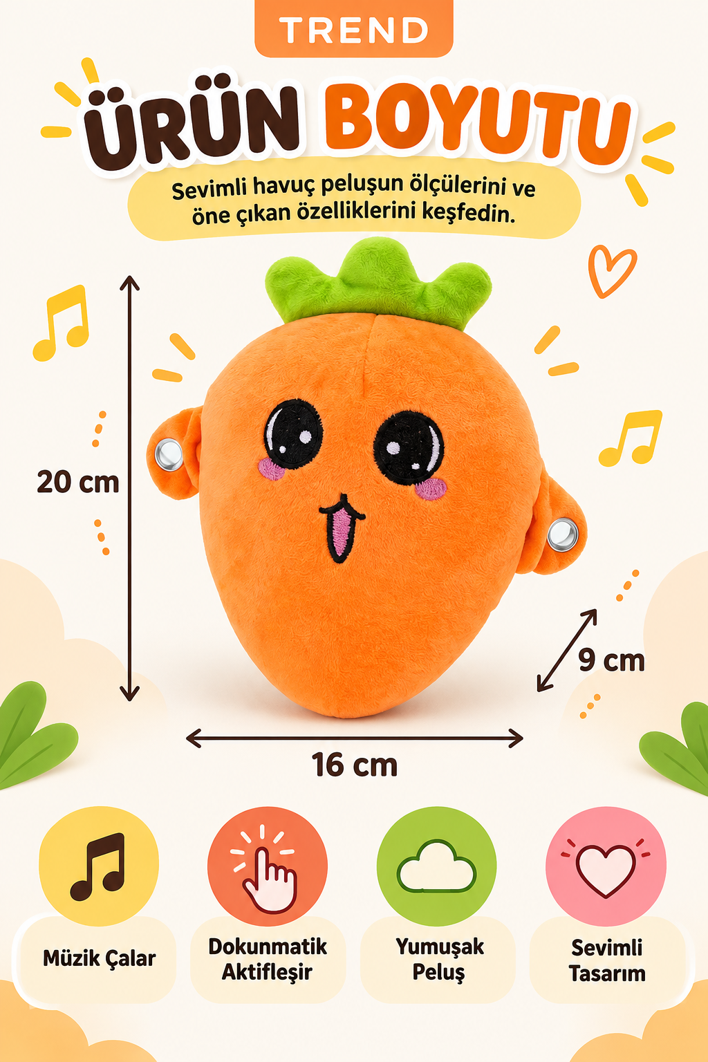 Dokununca Müzik Çalan Etkileşimli Peluş Oyuncak – İki Kişilik Temaslı Müzikli Oyuncak