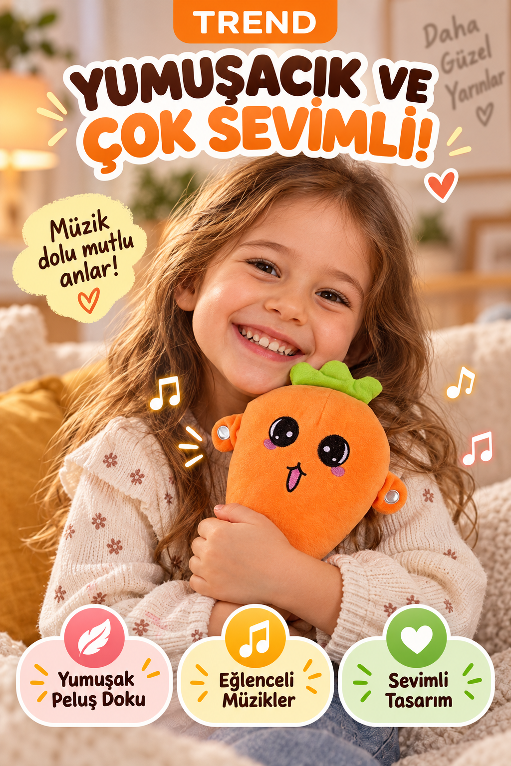 Dokununca Müzik Çalan Etkileşimli Peluş Oyuncak – İki Kişilik Temaslı Müzikli Oyuncak