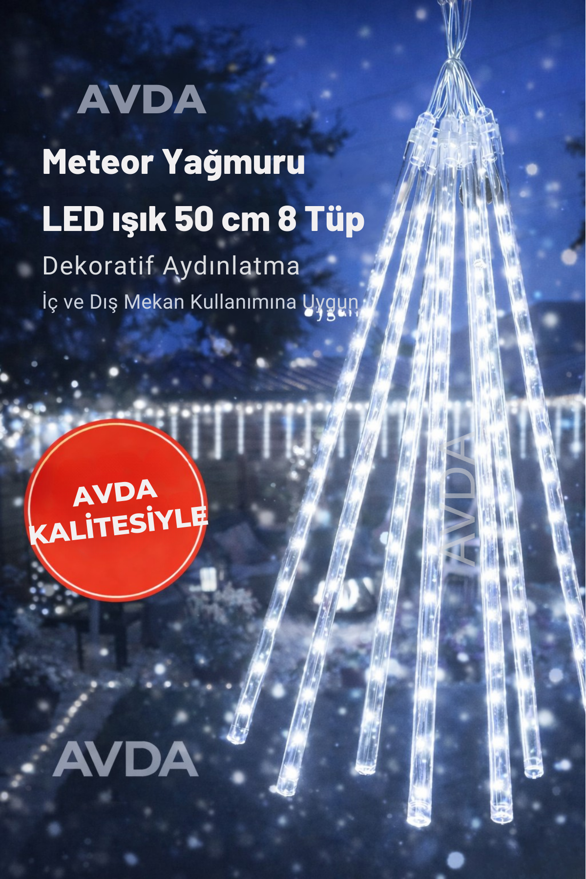 Meteor Yağmuru Akan LED Işık 50 cm 8 Tüp İç Dış Mekan Bahçe Balkon Dekor Süsleme Lambası