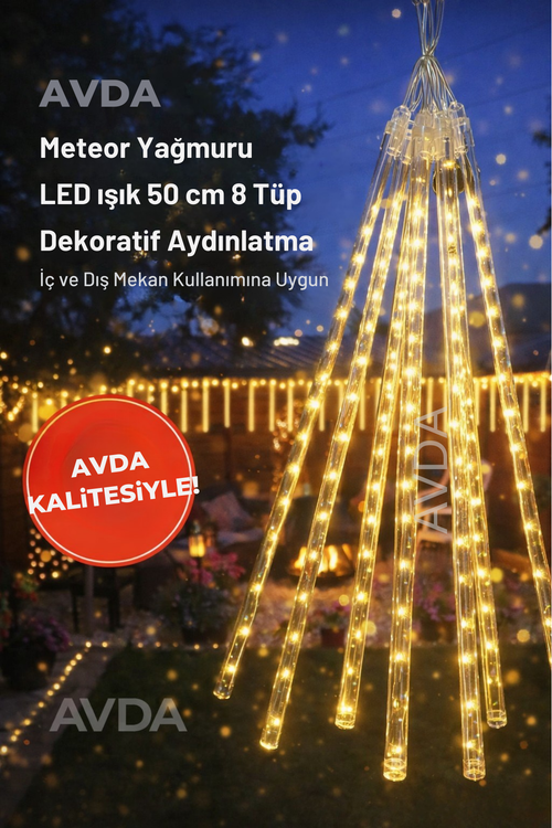 Meteor Yağmuru Akan LED Işık 50 cm 8 Tüp İç Dış Mekan Bahçe Balkon Dekor Süsleme Lambası