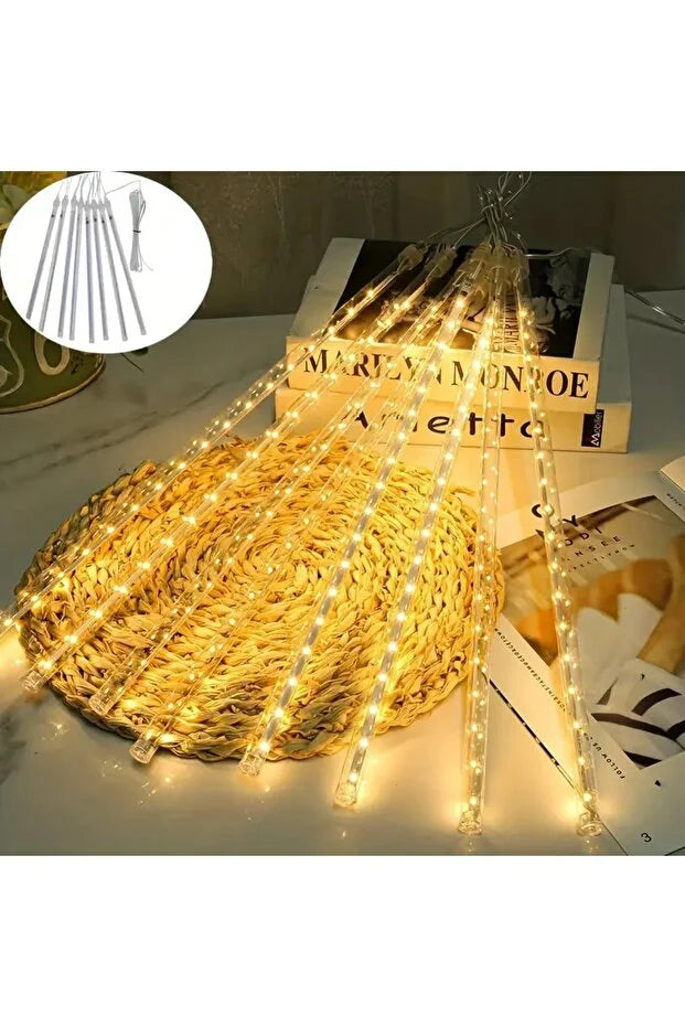 Meteor Yağmuru Akan LED Işık 50 cm 8 Tüp İç Dış Mekan Bahçe Balkon Dekor Süsleme Lambası