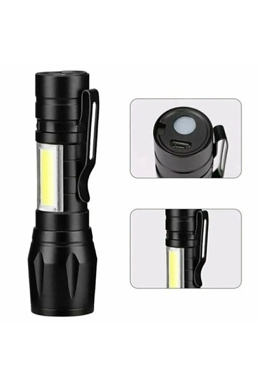 Ultra Güçlü 2500 Lumen COB LED El Feneri - USB Şarjlı, 5W Avcılık ve Kamp Feneri