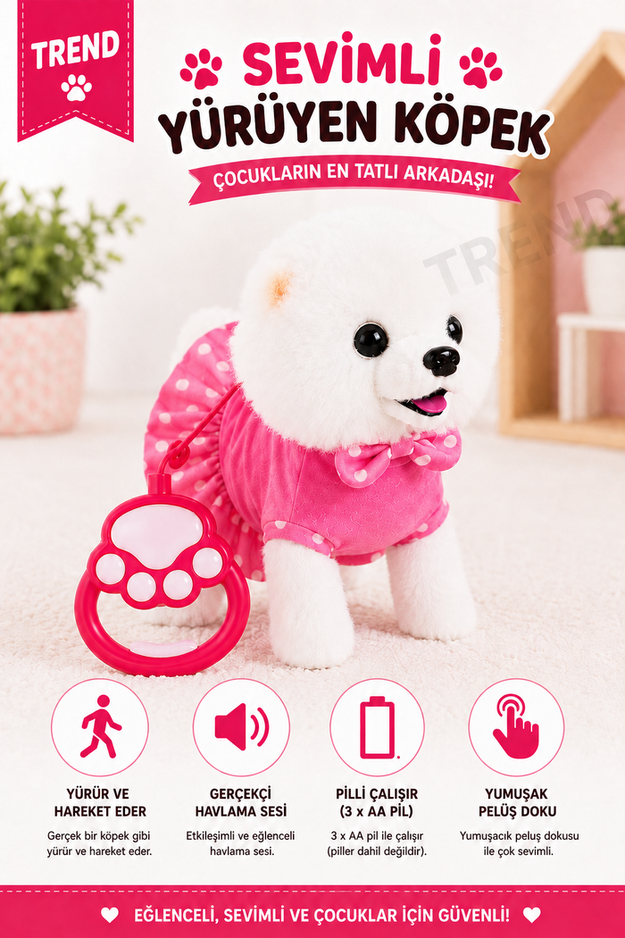 TREND Sevimli Yürüyen Köpek Oyuncak – Tasmalı, Hareketli ve Sesli Peluş Köpek